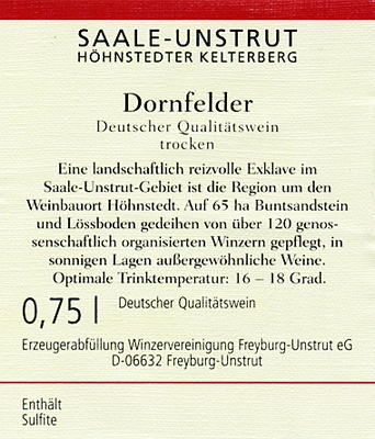 Dornfelder QbA trocken 2008 H�hnstedter Kelterberg - WV Freyburg
