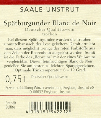 Blanc de Noir QbA trocken 2010 - Winzervereinigung Freyburg