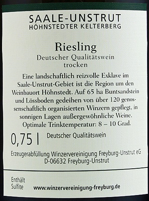 Riesling QbA trocken 2010 H�hnstedter Kelterberg - WV Freyburg