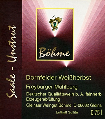 Dornfelder Wei�herbst feinherb 2011 - Gleinaer Weingut B�hme